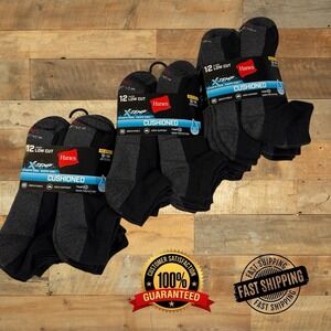 Hanes Mens Socks X-temp, Cushioned Lowcut 12-pk, Black, Sz 12-14 US, Lot of 3